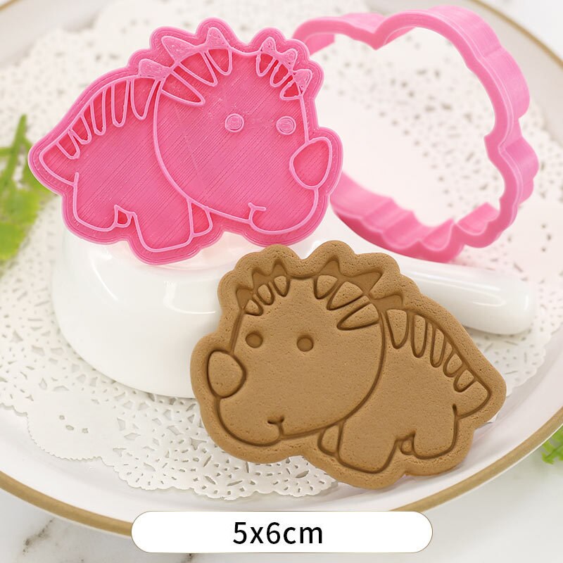Molde para hornear de dibujos animados dinosaurio cortador de galleta bizcocho herramienta para hornear 3d tres dimensiones tipo de prensa casa molde de galleta de plástico: BT2009-YD027-5
