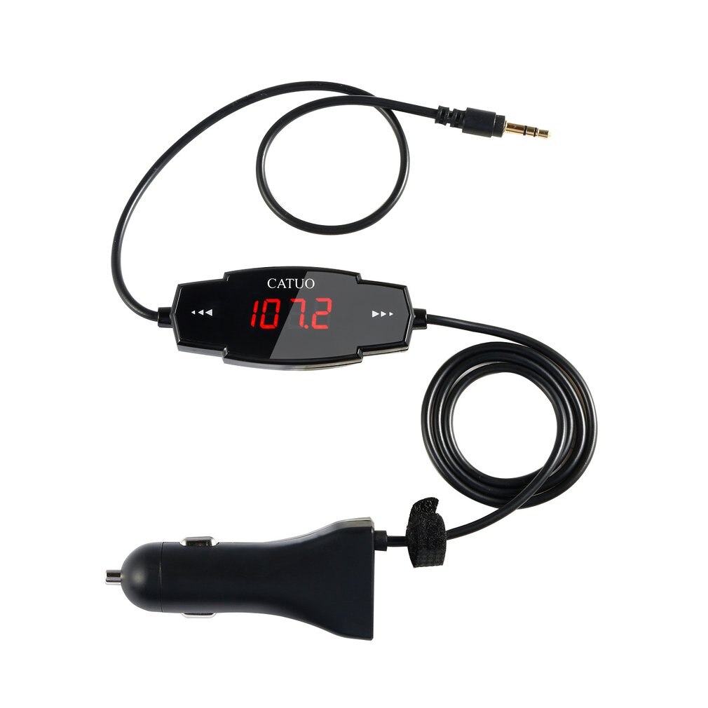 Catuo fm-transmitter-autoradio-modulator mit 3.5mm aux-anschlüssen und 5v/2.4a usb-autoladegeräten, einfach zu bedienen, schwarz