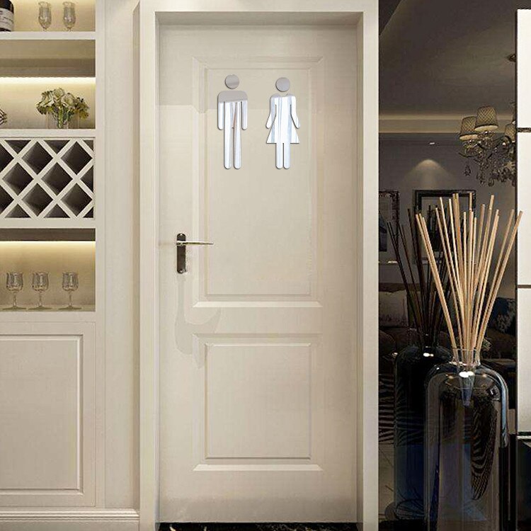 Pegatinas de espejo 3D acrílico divertido para puerta de baño, señal de entrada para hombre y mujer, adhesivo para baño, Mural artesanal, calcomanías de decoración para puerta y pared del hogar
