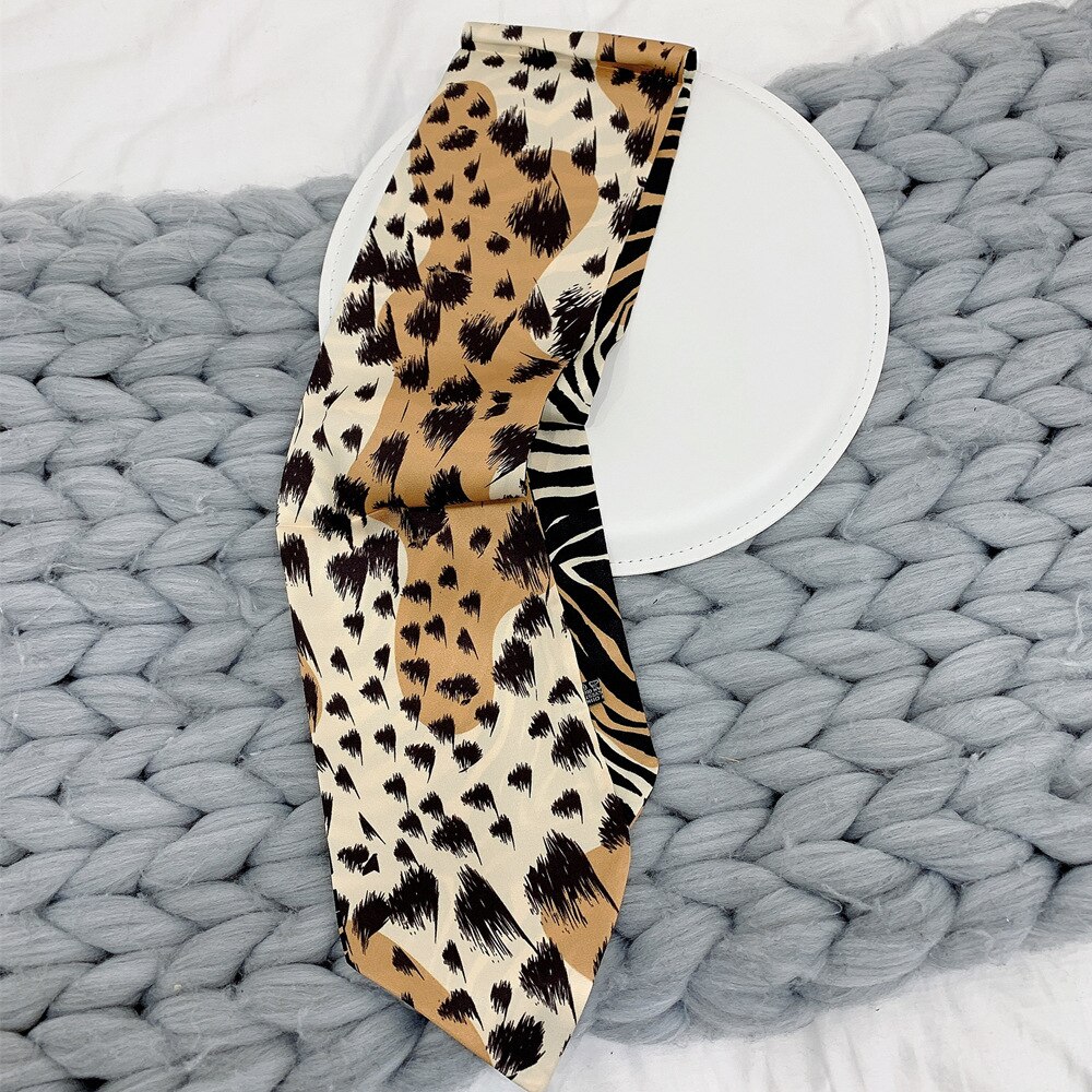 Factory Double Printing Long Silk Women Neckerchief Skinny Bag Scarf Female Neck Twill Silk Scarf Head Scarves Wraps For Ladies: leopard