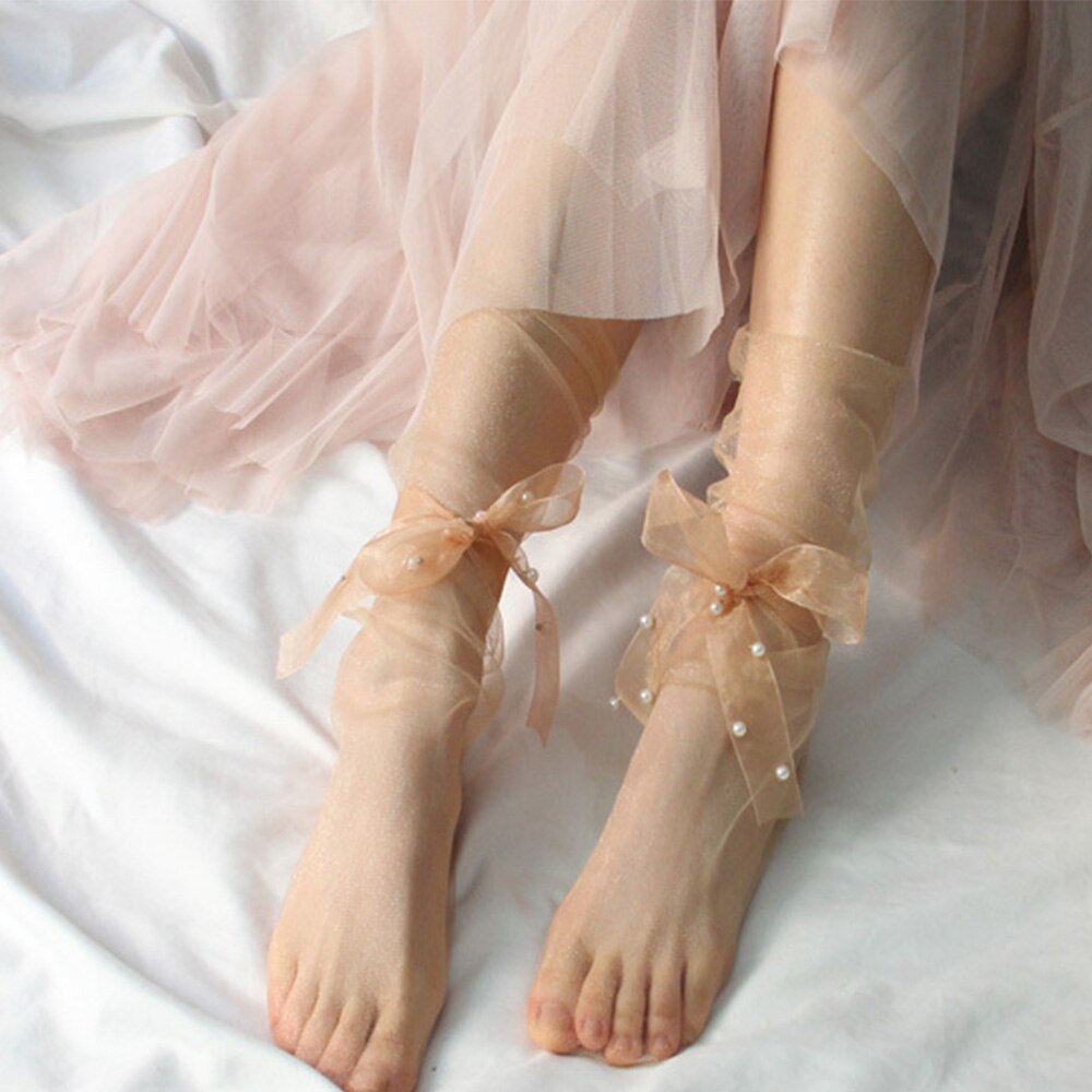 Chaussettes en Tulle Ultra-fines pour femmes, été , chaussettes longues transparentes en mousseline de soie, chaussettes amusantes, Streetwear