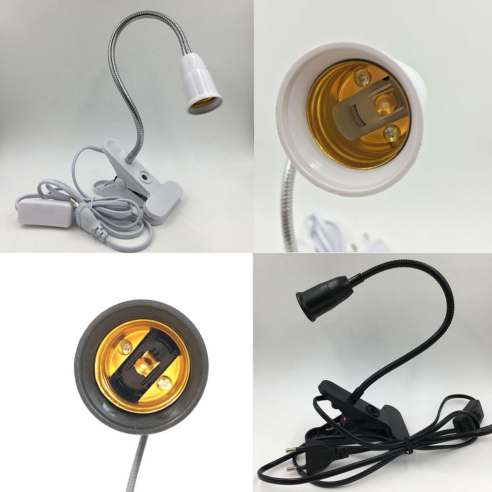 360 grader fleksibel lampeholder klips  e27 sokkel med av/på bryter eu plugg bruk som enkel skrivebordslampe til ledet vokselys  e27 lampe