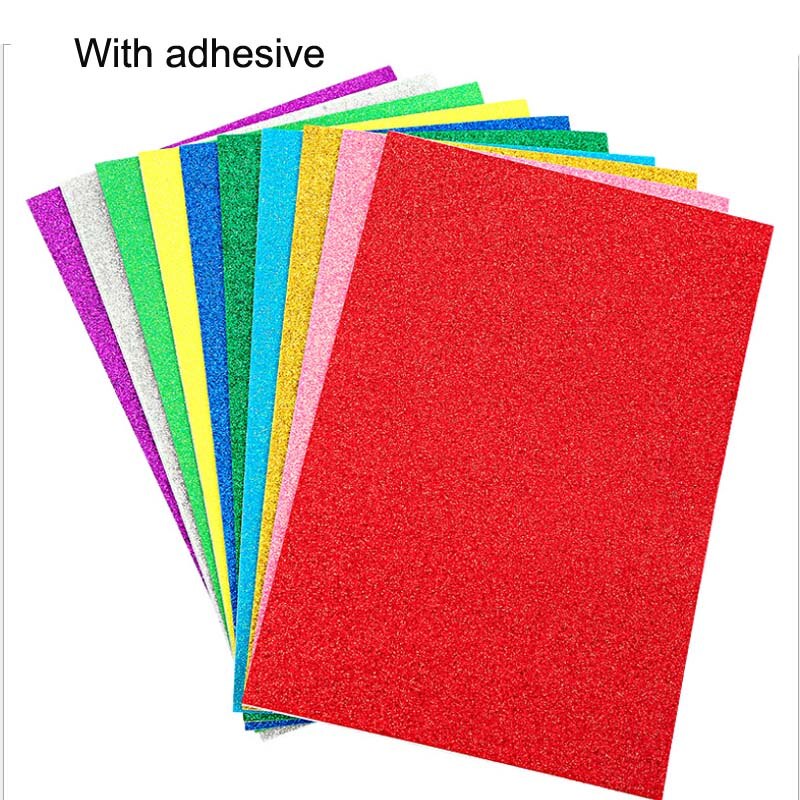10pcs Self-Adhesive Sponge Paper Glitter Flash Gold Handcraft Foam Paper Sticker Sheets DIY Xmas Decoration: with adhesive