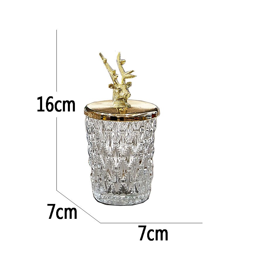 Glazen afgesloten voorraadpot gouden hertenkop deksel kruidenpotjes ornamenten kruidenkristal vochtbestendige container snoeppot: A