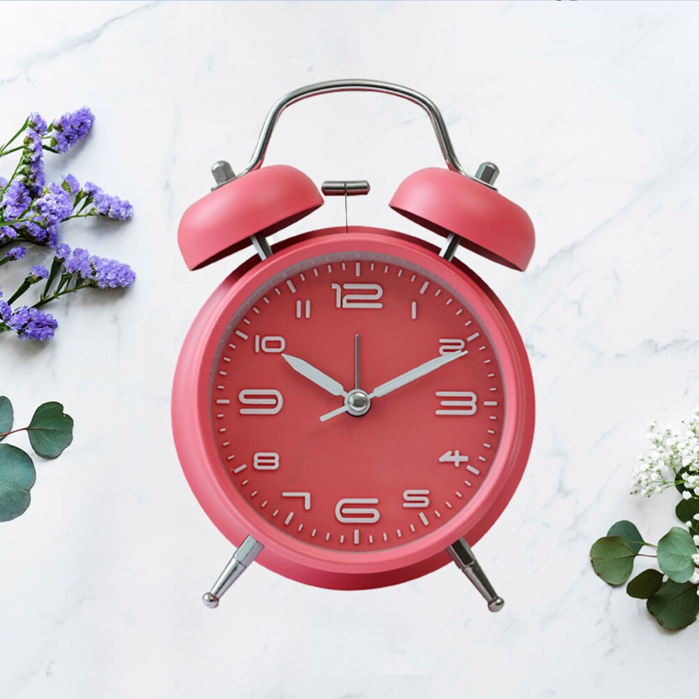 1PC Students Alarm Clock Simple Bedroom Desk Clock Cartoon with Night Light Alarm Clock Mute Alarm Clock Retro Ringing: Pink