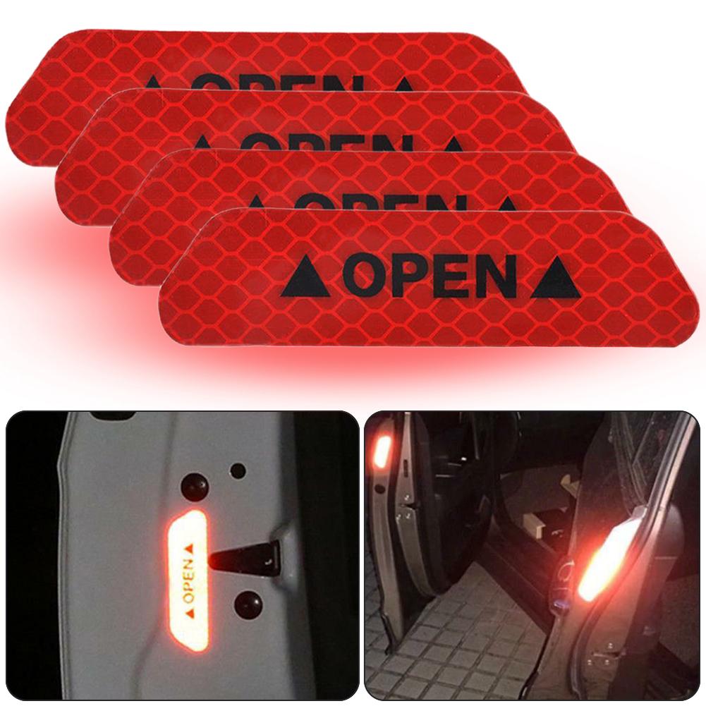 4Pcs Lijm Autodeur Open Reflecterende Sticker Waarschuwing Tape Waarschuwing Mark Decal Bumper Strip Veiligheid Rijden Auto Accessoire