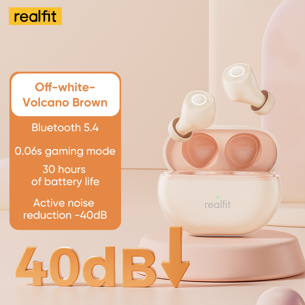 Realfit F4 Mini ANC auriculares Bluetooth 40dB cancelación activa de ruido HIFI auriculares inalámbricos de graves pesados para realme xiaomi: Beige