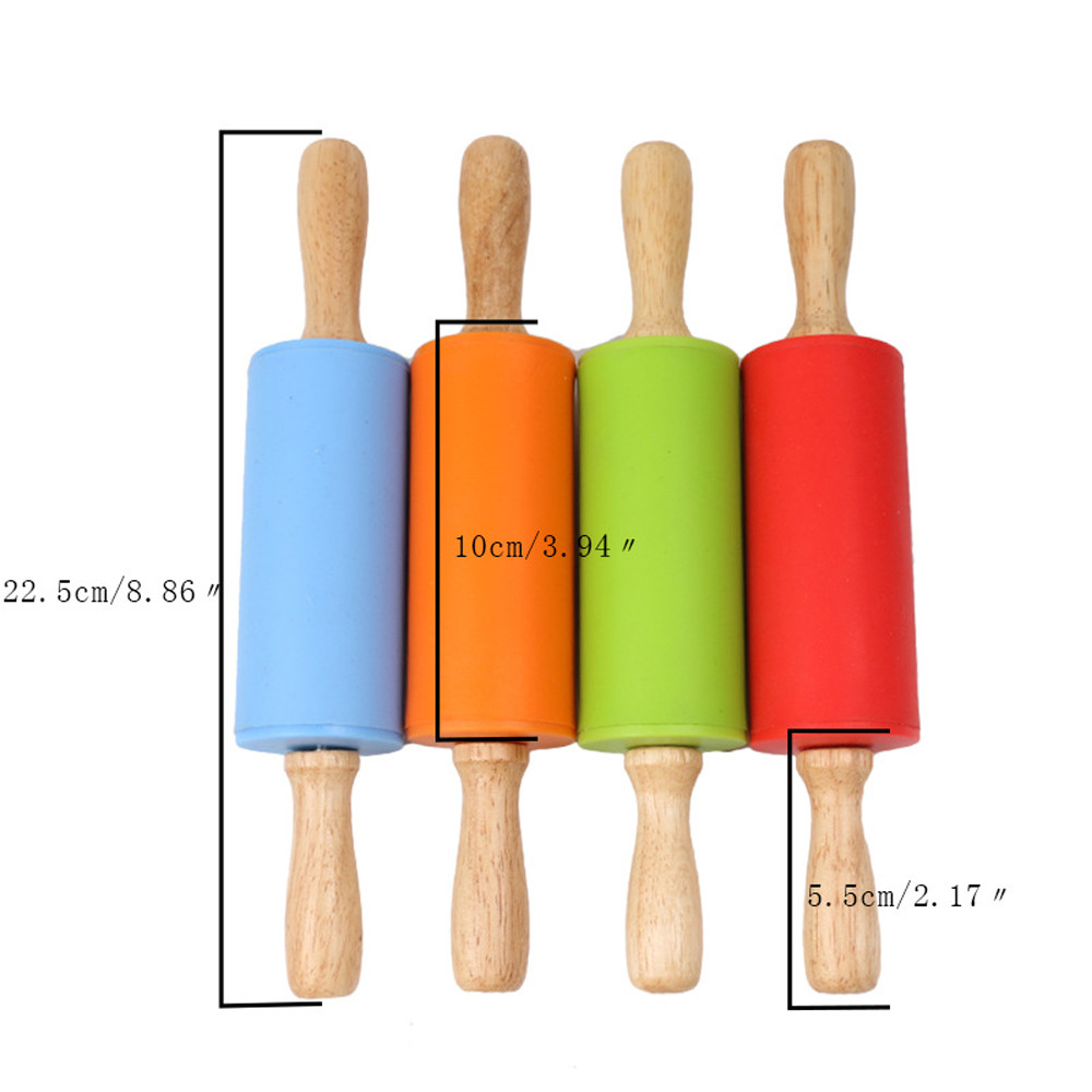 Houten Handvat Siliconen Rollen Rolling Pin Kid Keuken Koken Bakken Tool Non-stick Gebak Deeg Meel Roller Bakken Tools