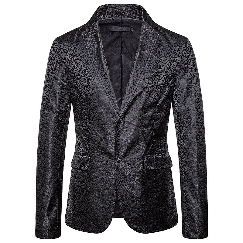 Hommes noir Paisley Blazer veste de simple boutonnage Blazer robe formelle Blazer scène Costume Homme: black / XXL