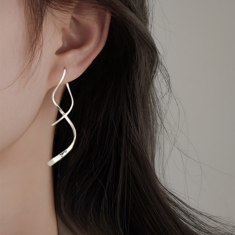 Einfache Spirale Einfädler Ohrringe Unregelmäßige Wendel Welle Kurve Ohr Linie Manschette Edelstahl Baumelnden Ohrring Frauen Schmuck