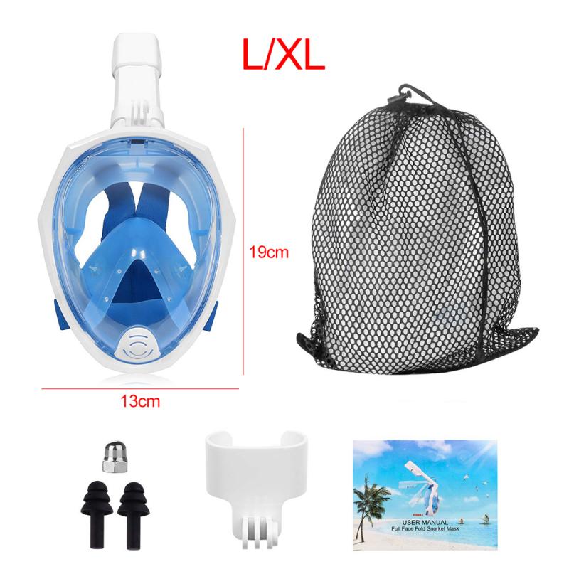 Full Face Diving Mask 180 Viewing Area Seaview Snorkel Mask Panoramic Diving Set Underwater Anti Fog For Swimming: LXL Blue
