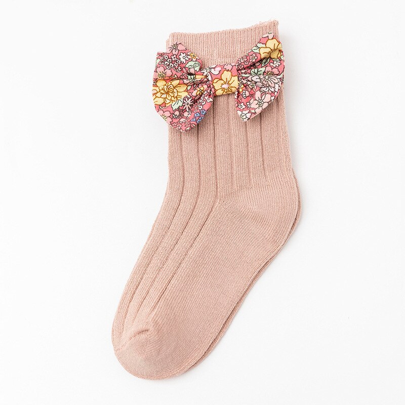 Flower Printed Kids Socks Cute Bows Spring Autumn Baby Girl Short Socks Soft Cotton Children Toddler Floor Socks: Pink