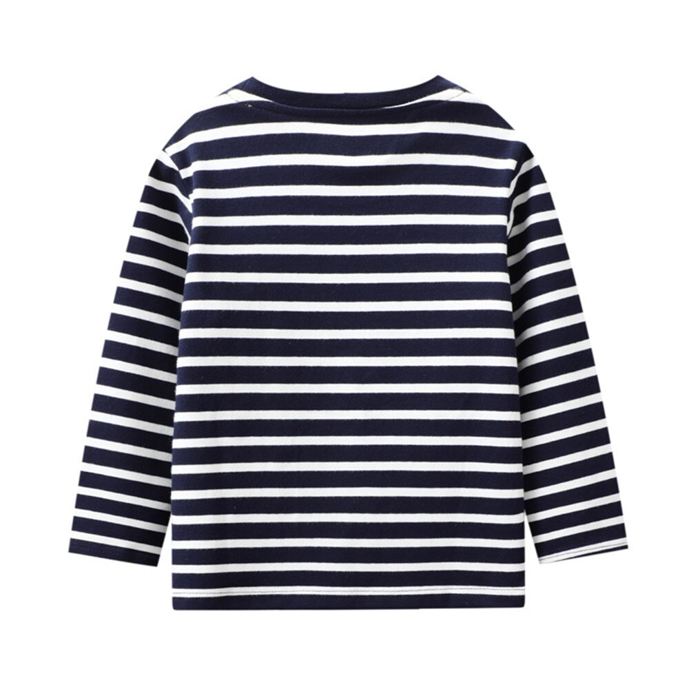T-shirts à rayures pour garçons, automne, printemps, broderie en coton, t-shirts pour enfants, vêtements d'école pour bébés