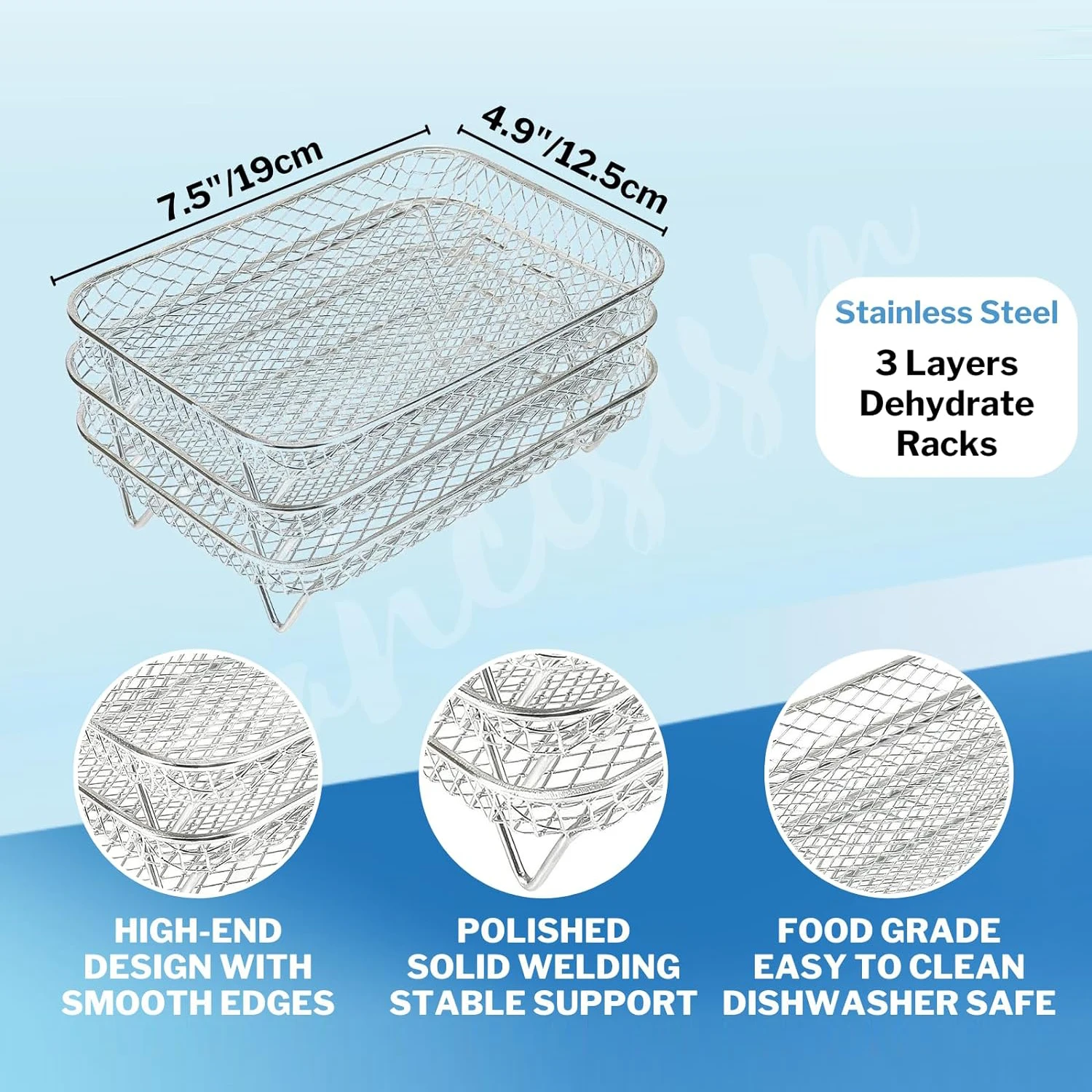 Tres freidoras de aire apilables, bandeja de cesta de acero inoxidable, estantes para hornos, accesorios para freidora de aire, utensilios de cocina, herramientas para hornear