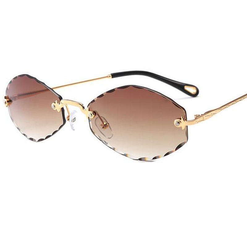 Populaire Kleine Randloze Zonnebril Dames Luxe 90 S Vintage Paars Ovale Zonnebril Man Oculos De Sol