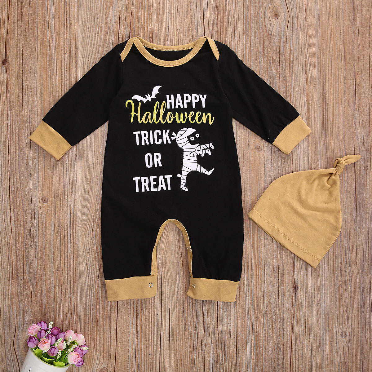 FOCUSNORM Autumn Kids Boys Halloween Rompers Cartoon Print Long Sleeve Jumpsuits Outfits 0-12M