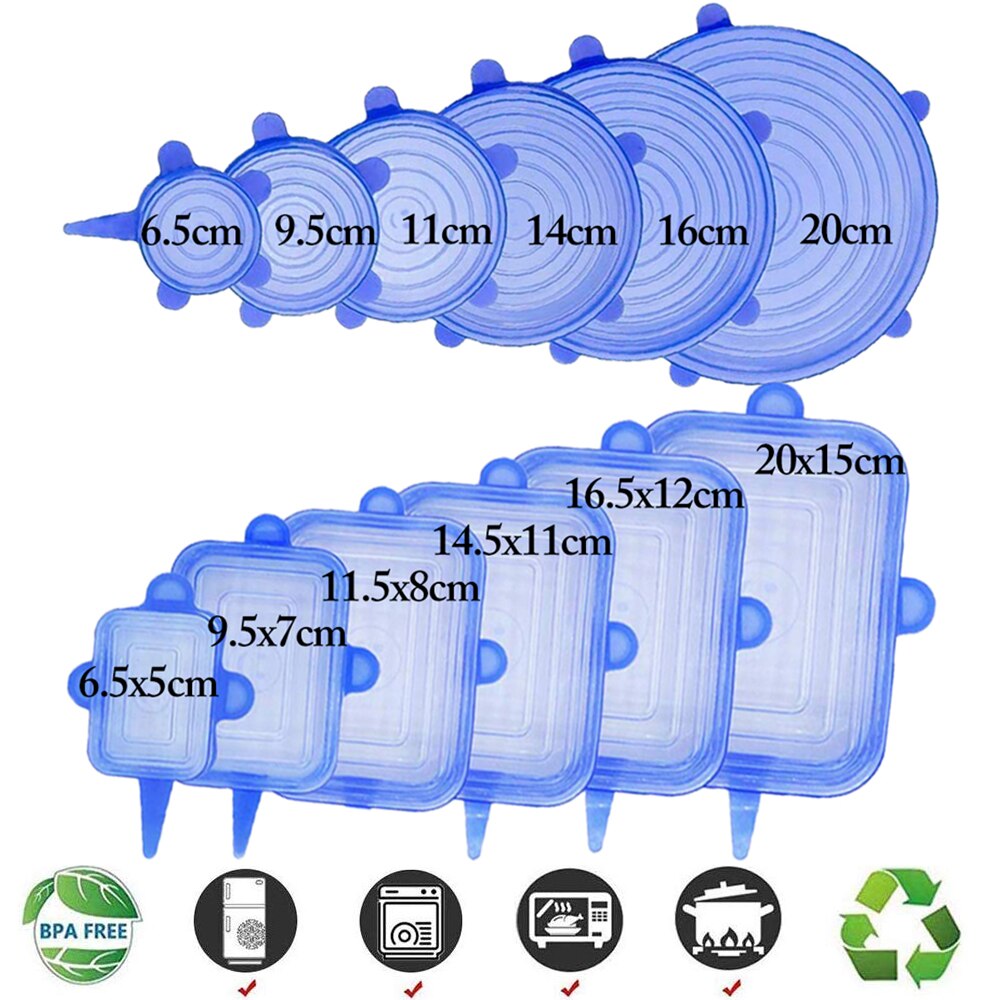 Tapas elásticas de silicona de 6 uds, tapas herméticas reutilizables para envolver alimentos, cubiertas para mantener el bol sellado fresco, cubiertas elásticas para envolver, utensilios de cocina