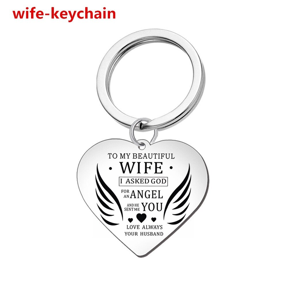 Par de jóias para o meu querido marido/para a minha bela esposa coração chaveiro titânio aço pingente colar: wife-keychain