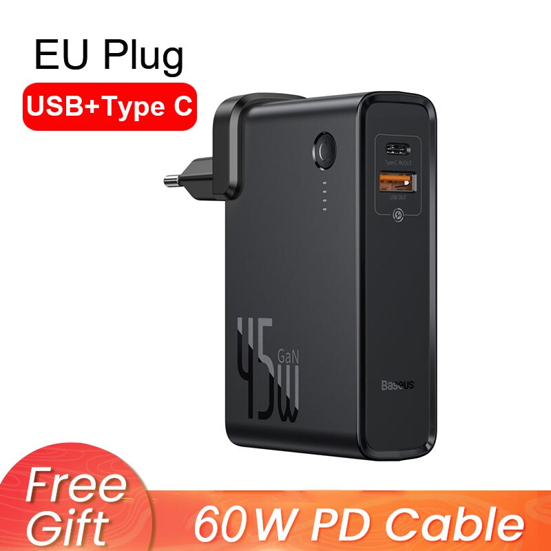 Baseus 2 In 1 Power Bank 10000Mah Gan Charger 2 In 1 Pd Qc 3.0 Afc Snel Opladen Usb oplader Voor Iphone Samsung Voor Macbook Pro: EU USB with C Black