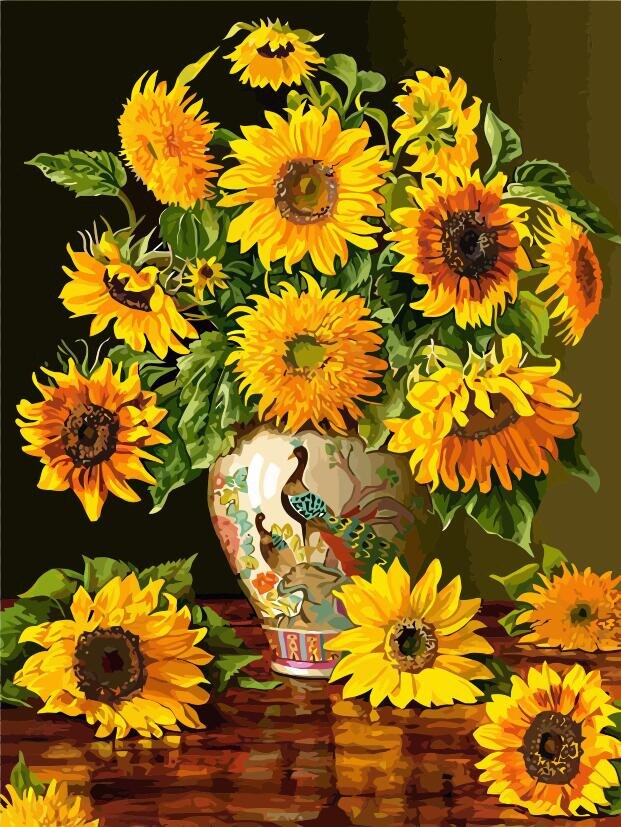 HUACAN DIY Paint By Numbers Sunflowers HandPainted Oil Painting Drawing Kits Canvas Pictures Home Decoration: SZHC657