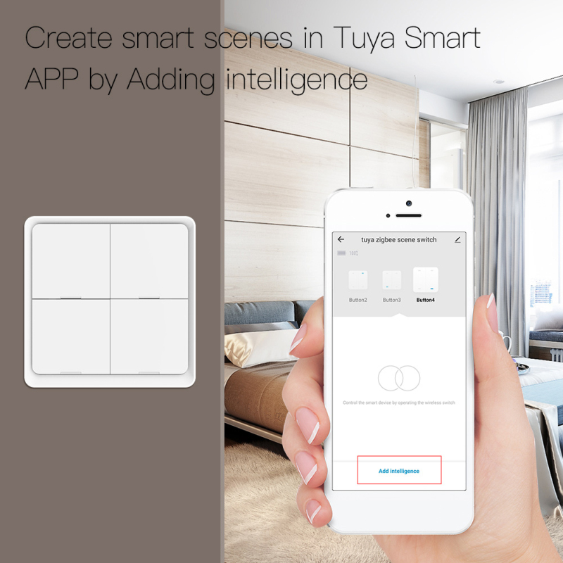 Interrupteur de scène sans fil Tuya ZigBee, 4 boutons poussoirs, contrôleur d&#39;automatisation de scénario, fonctionne avec Alexa Google Home Smart Life