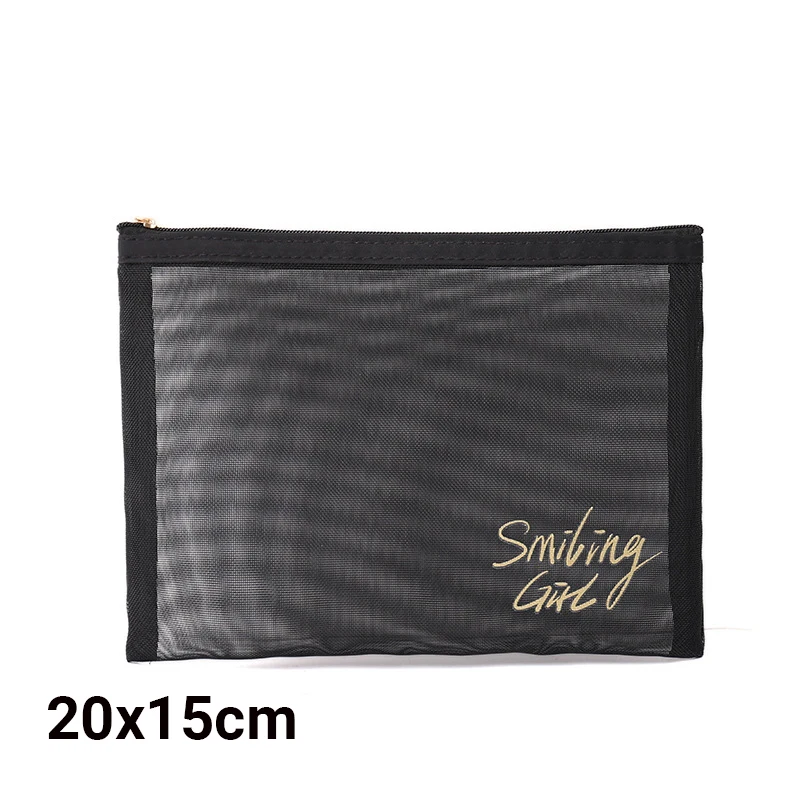 Large-Capacity Black Mesh Makeup Case Organizer Storage Pouch Casual Zipper Toiletry Wash Bags Make Up Women Travel Cosmetic Bag: Clear