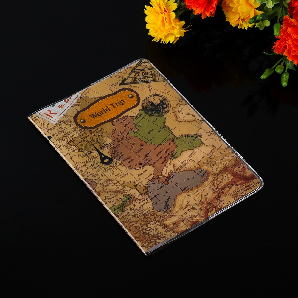 1pc verdenskart reise pass cover pvc case merke pass holder dokumenter mappe bag billett dokument visittkortholdere
