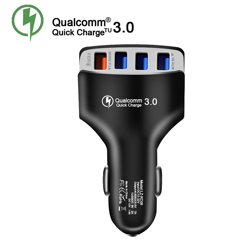 Mehrere USB Auto-Ladegerät QC 3,0 Schnelle Ladung praktisch Auto Ladegerät Für iPhone X Xiaomi Multi 4 USB Jack Ladung Adapter in Auto: Schwarz