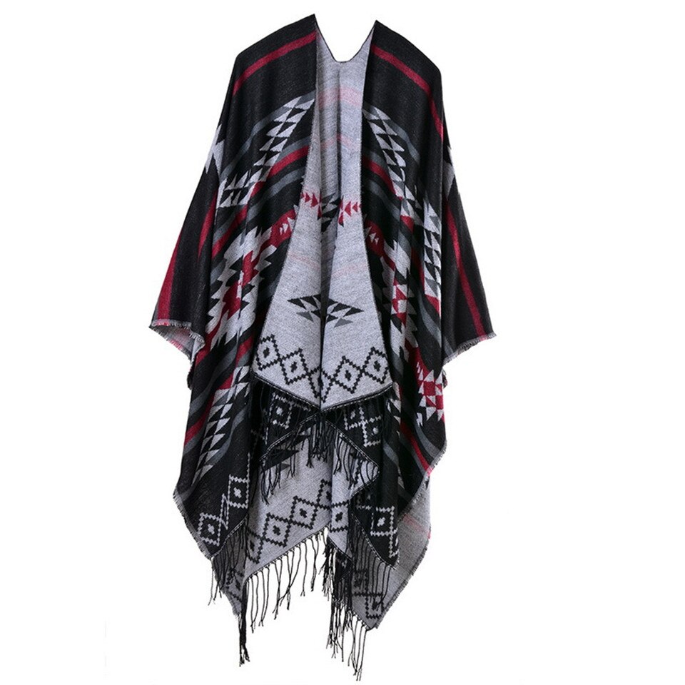 Écharpe ethnique Poncho femme | Bohème, imprimé, sculptures de couverture dame en tricot, châle gland Cape épaisse Pashmina, automne hiver