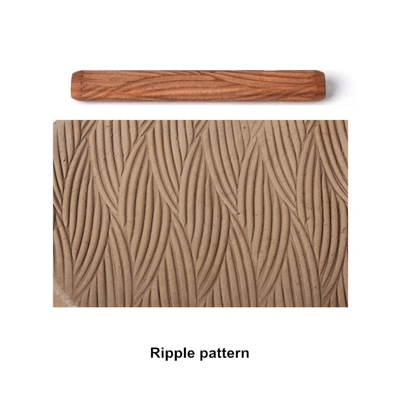 1PCS Pottery Tools Wooden Hand Pressure Roller Sculpture Wood Grain Pattern Relief Stick Mud Roller Clay Polymer Mold: Ripple pattern