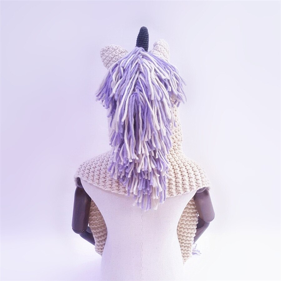 Kids Girls Rainbow Unicorn Soft Skullies Beanies Hats Shawl Scarf Set With Two Pockets Warm Knitted Bonnet Cap Christmas
