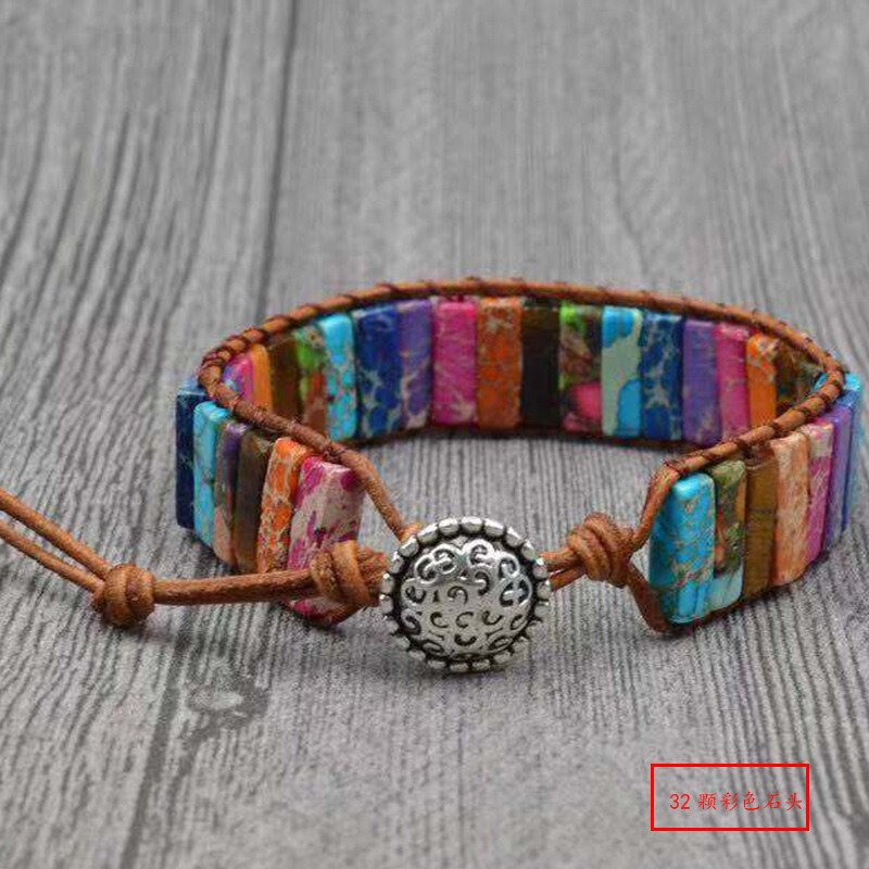 Milangirl chakra pulseira jóias artesanal multi cor natural tubo de pedra contas envoltório pulseira casais pulseiras presentes: CR6419circular