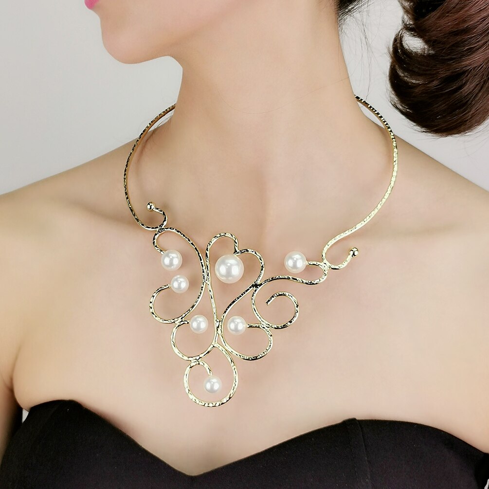 Manilai vintage metal torques gargantilha colares imitação pérola instrução colares para mulheres 2021 charme festa de casamento jóias