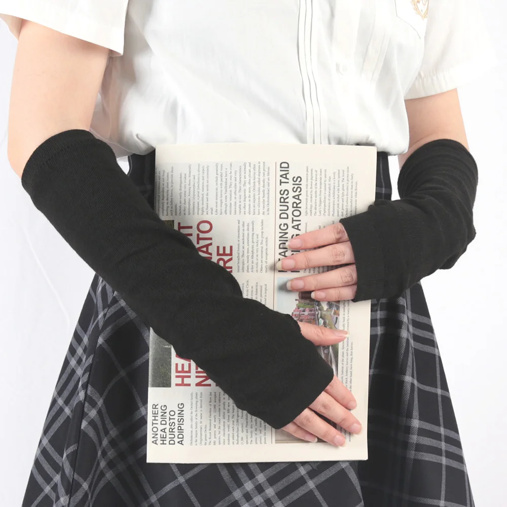 Vrouwen Winter Warme Lange Mouwen Handschoenen Vingerloze Streep Hiphop Gebreide Elleboog Wanten Elastische Outdoor Warmer Arm Halloween