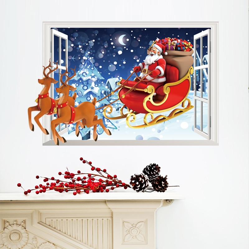 Kerstman Kerst 3D Window Decoratieve Muurstickers Voor Woonkamer Slaapkamer Decoraties Diy Thuis Xmas Pvc Muurschildering Posters