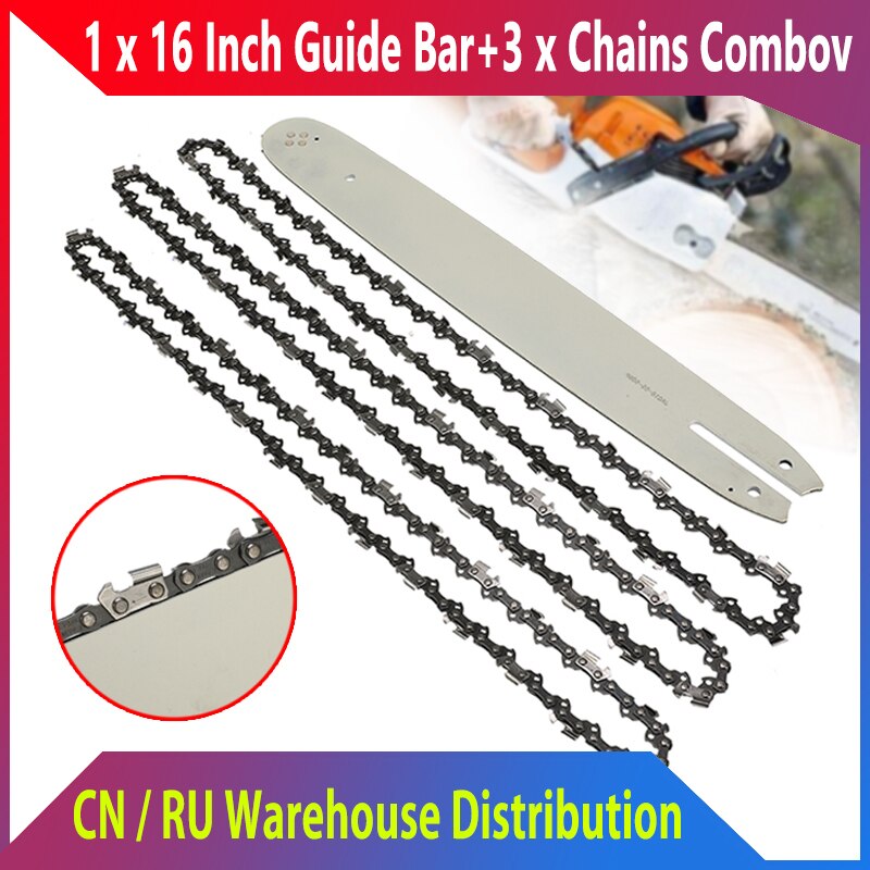 16 Inch 3/8LP 050" Chain Saw Guide Bar With 3pcs Semi Chisel Chains For STIHL 009 012 021 E180 MS180 MS190