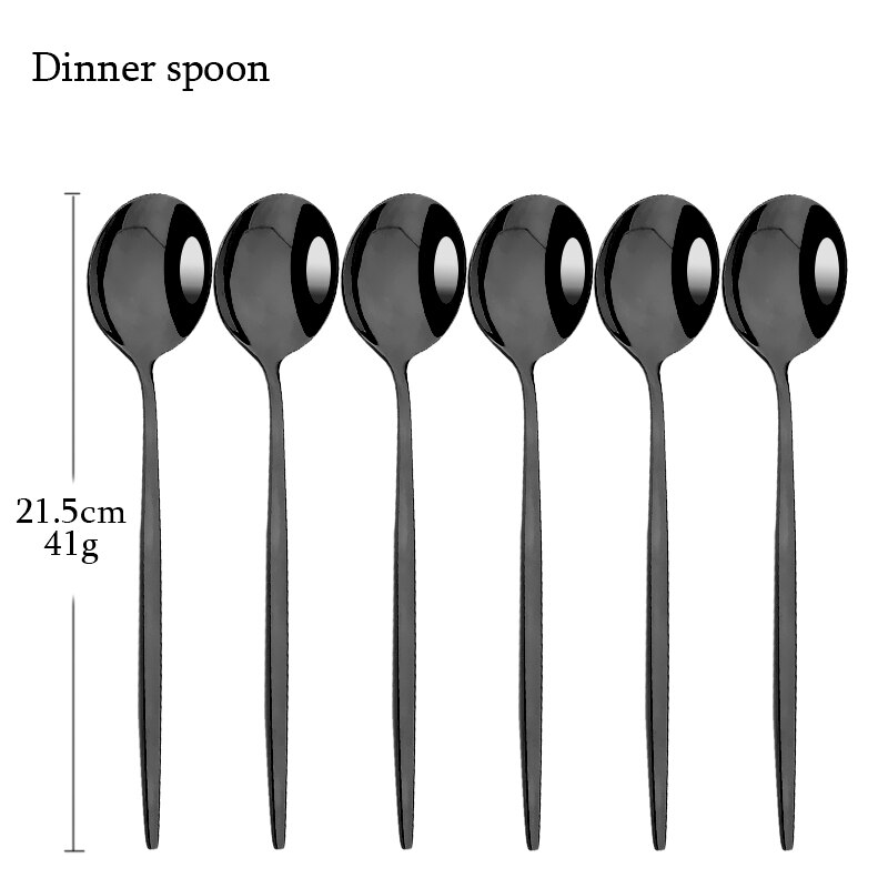 Knife Dessert Fork Long Handle Spoon Chopsticks Dinnerware Stainless Steel Black Flatware Cutlery Set Tableware Silverware Set: Dinner spoon 6p