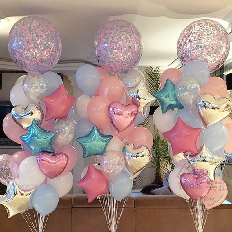 Rosa guld ballonger stjärna hjärta folie ballong bröllop födelsedag dekorationer transparent konfetti ballong födelsedagsfest dekoration