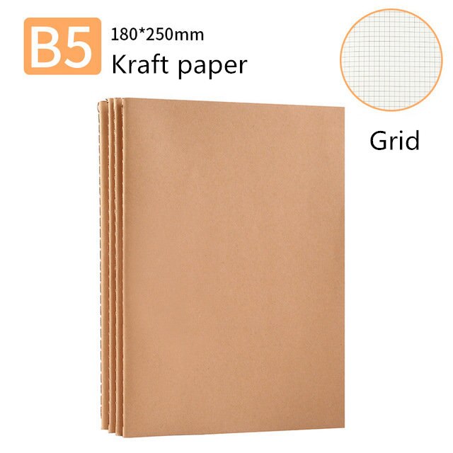 Journal Kawaii A5 B5 Kraft Paper-Black Card DIY Notebook Office for School Planner Grid-Line Agendas Notepads Stationary: B5 Kraft-grid