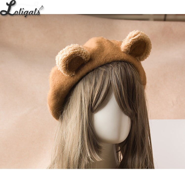 Lovely Lolita Bear Ear Berets Cute Female Wool Berets for Winter