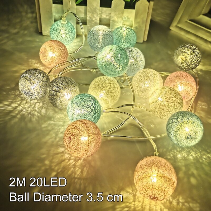 Guirlande lumineuse boules de coton, 2M, 20 pouces, pour noël, pâques, extérieur, fête, bébé, chambre d'enfant, décoration féerique: Maco / By Battery