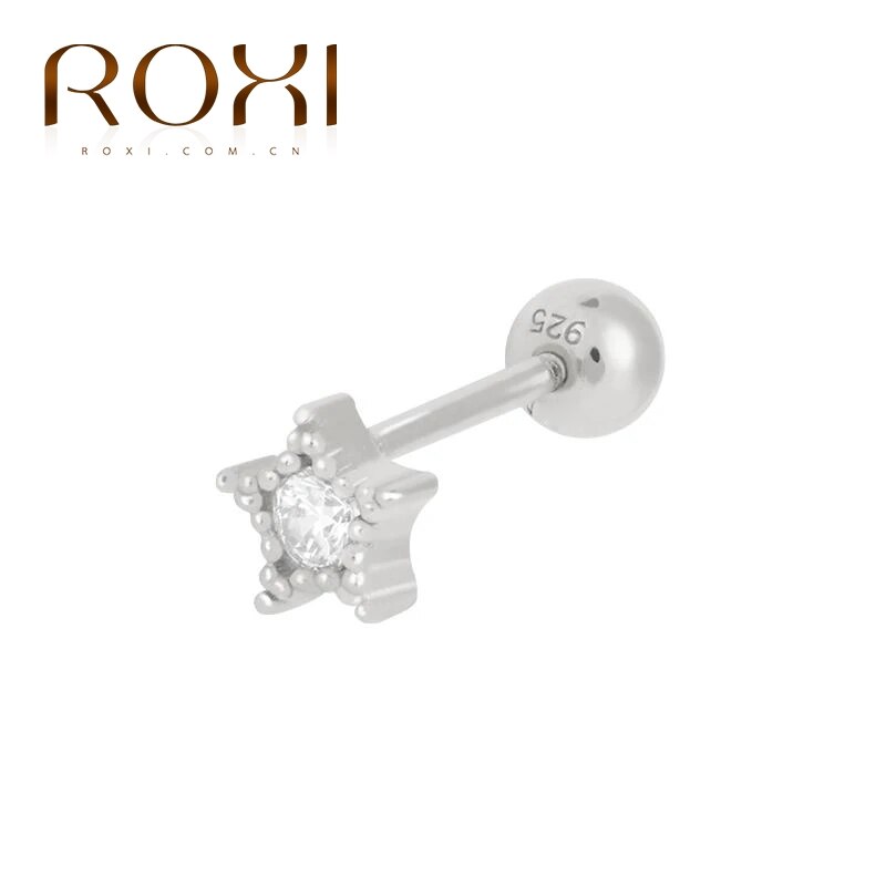 Roxi søde to stil stjerne mini øreringe til kvinder 925 sterling sølv pentagram piercing ørering pendientes kolczyki smykker: Et sølv