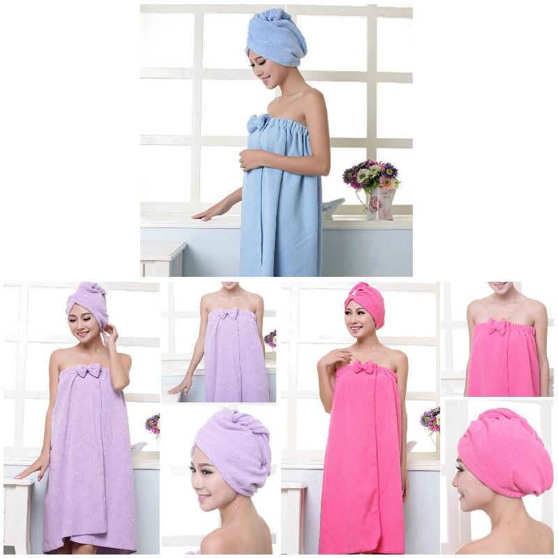 Soft Microfiber Magic Absorbent Dry Spa Bath Towel Beach Bathrobe+Cap for Women Girls