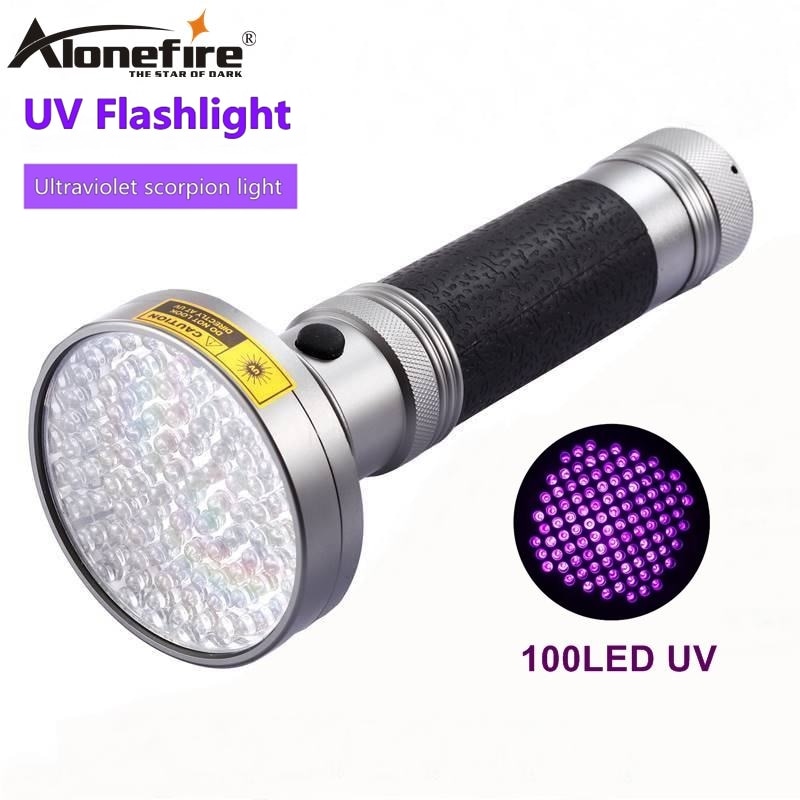 Alonefire 18w 100 led højeffekt uv lommelygte fakkel 395nm ultraviolet skorpioner kæledyr urin lækage detektion led lys aa batteri