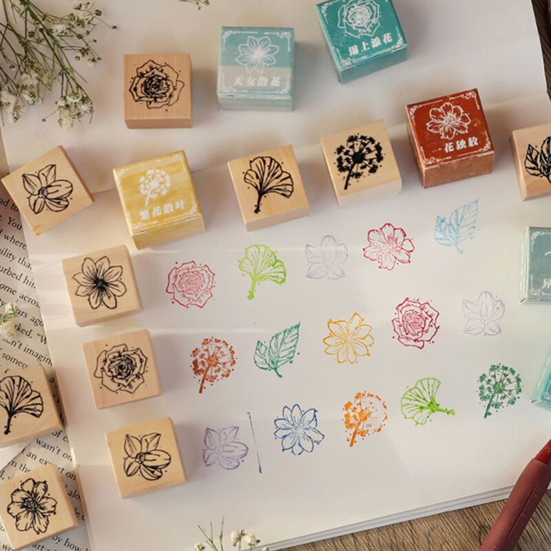 Tiardey 12 stuks mini schattige houten stempel DIY dagboek scrapbook