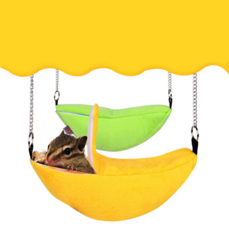 Casa colgante para hámsteres y mascotas hamaca con de plátano jaula Columpio de animales pequeños nido para dormir de algodón cama para mascotas juguetes de rata hamster