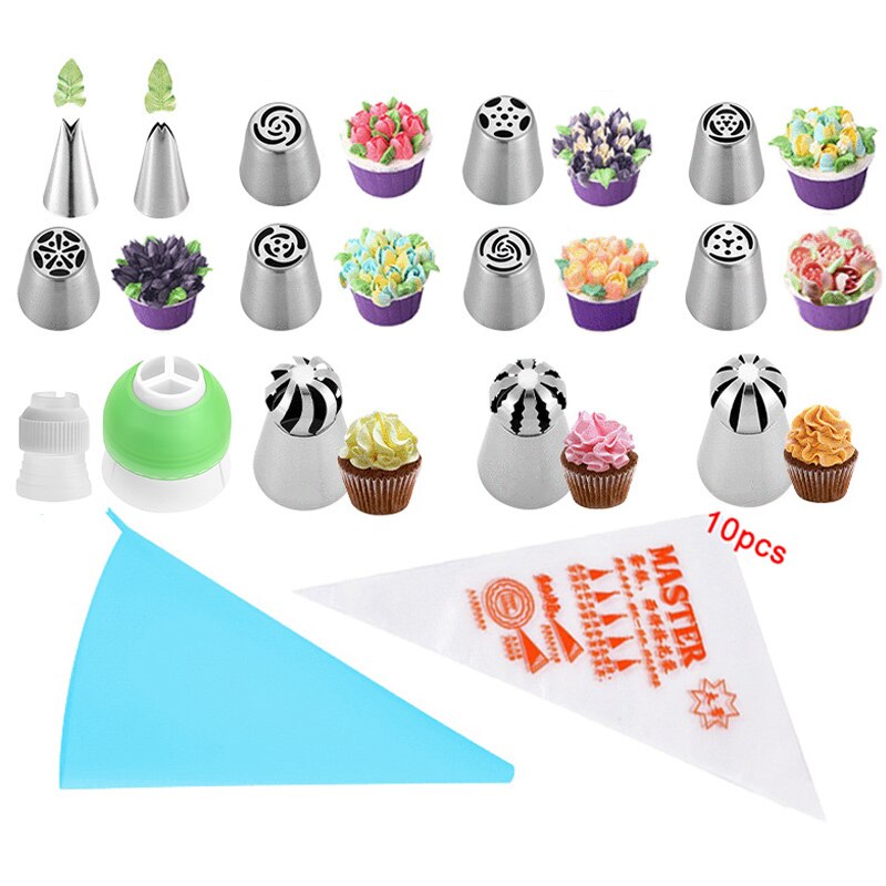 Russische Piping Nozzle Bloem En Bol Icing Confectioners Pastry Tips Sugarcraft Cupcake Decorateur Keuken Bakvormen Gereedschap: Default Title