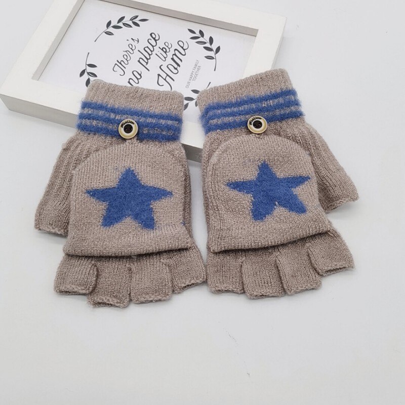 Niños guantes bebé invierno estrella patrón versátil algodón tejido medio dedo guantes mitones cálidos 8-14T: K