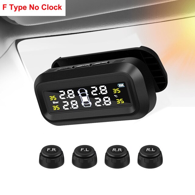 Solar Power TPMS Tire Pressure Sensor Temperature Warning Digital Display Car Tire Pressure Monitor System Alarm Car Fuel Save: F External Sensor