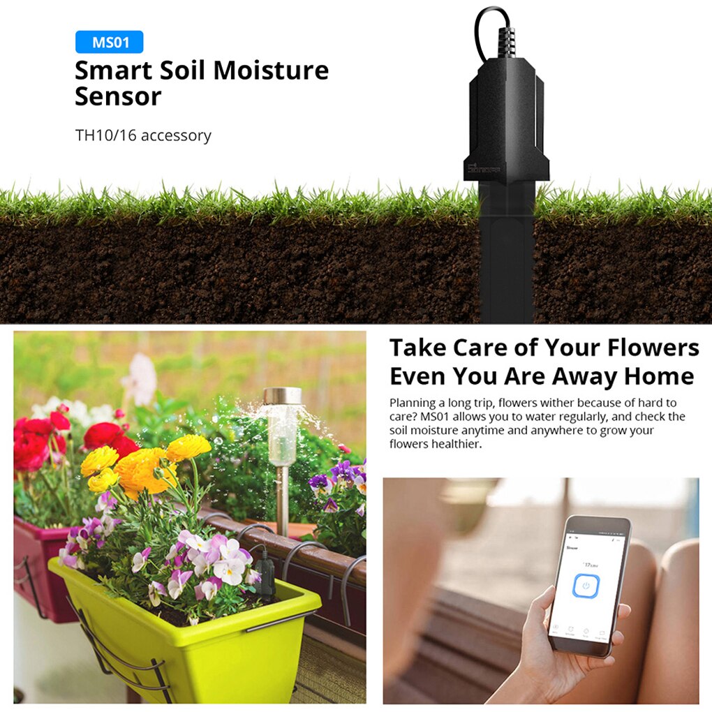 SONOFF MS01 Smart Flora Soil Monitor Garden Care Plant Grass Soil Water Moisture Tester Sensor DIY Flower Gardening Detector